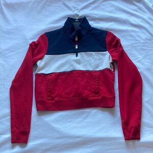 Hollister Red and Navy Colorblock Quarter-Zip Pullover